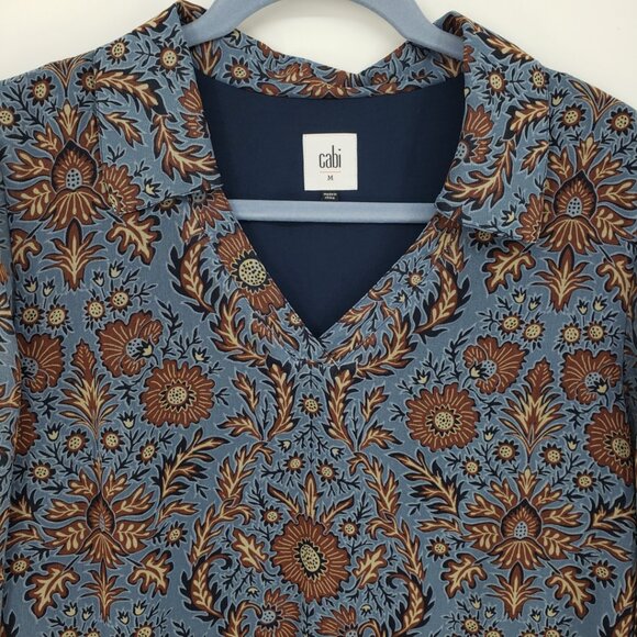 Cabi Provincial Floral Tunic Shirt Dress M Long Sleeve Style 3295 Blue Brown - Picture 10 of 13